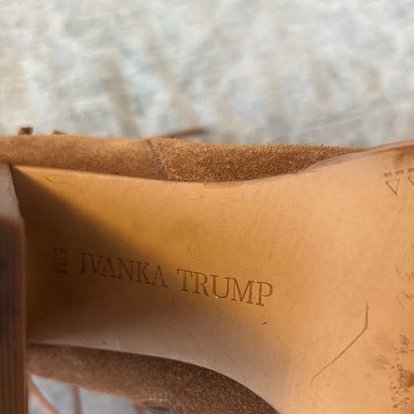 Ivanka Trump Tan Suede Fringe Heeled Boots - Picture 2 of 6